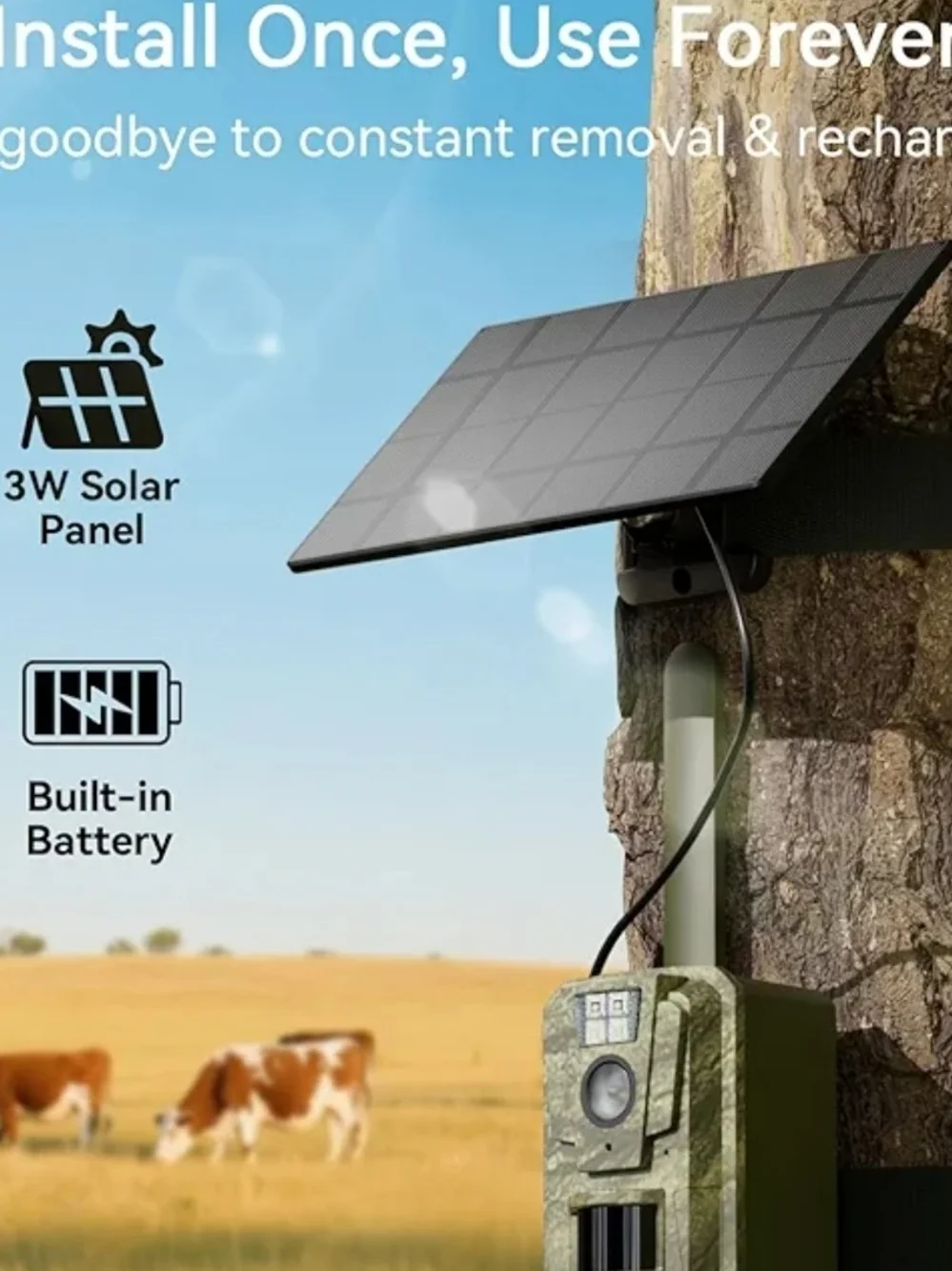 4G LTE Camouflage Solar Trail Camera with Night Vision & Motion Sensor